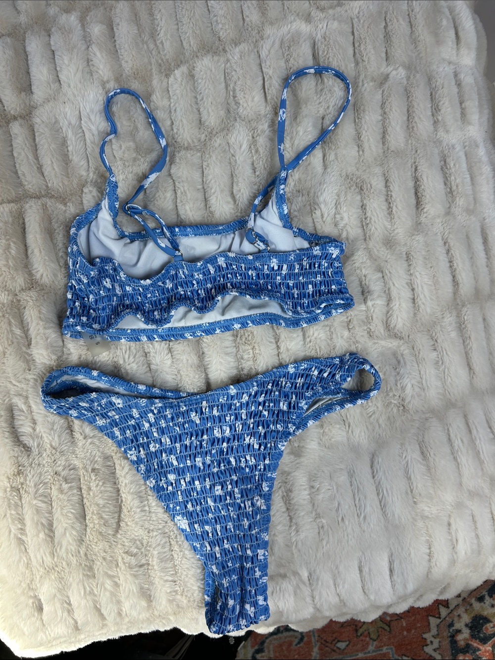 Frankie's Bikinis Blue Smocked Bandeau Bikini Set - Picture 2 of 2